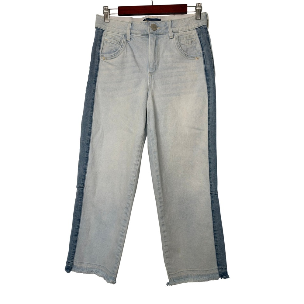 Democracy Ab solution Jeans 6 Light Wash Side Stripe Frayed Hem Straight Leg